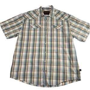 Howler Brothers Shirt Mens Size XXL Blue Plaid Pearl Snap Shirt Western Cowboy